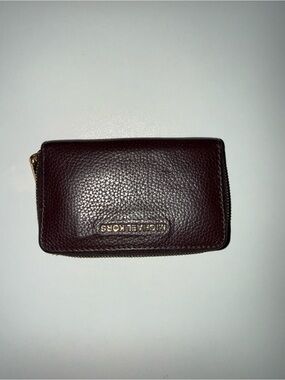 Michael Kors Brown Pebbled Leather Zip Card Wallet with Gold Hardware